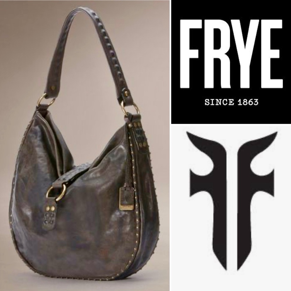 EUC Frye Roxanne Foldover Studded Leather Hobo in Distressed Brown
